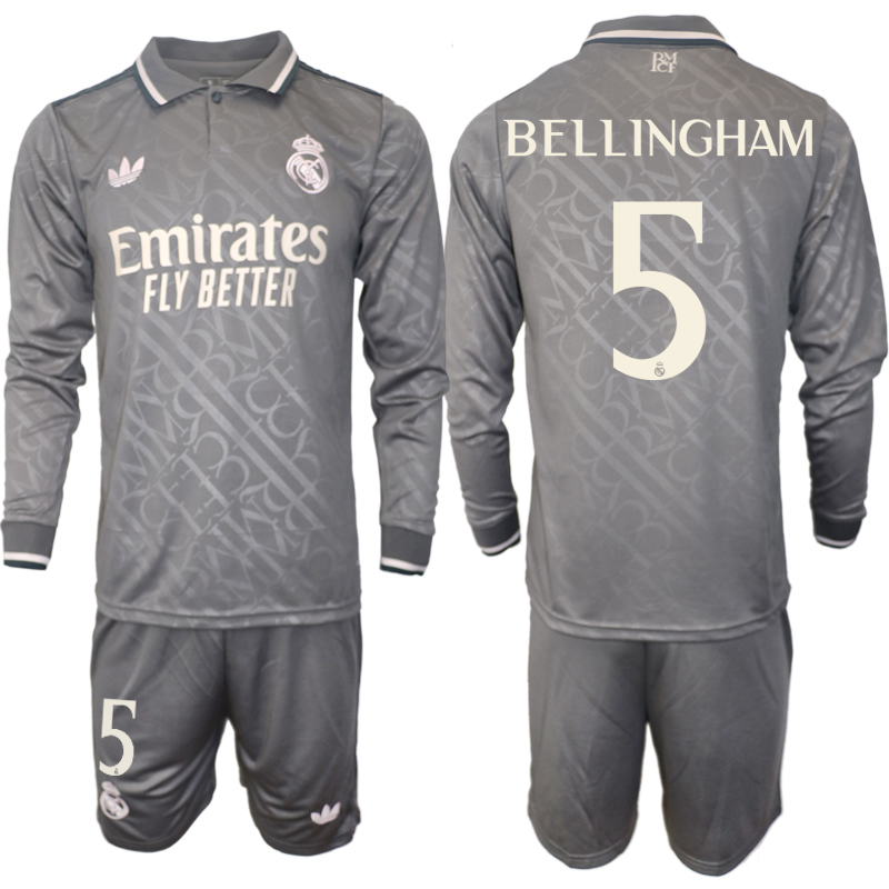 Men 2024-2025 Club Real Madrid away Long Sleeves Grey #5 Soccer Jersey